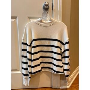 NWOT J .Crew Mock Neck Striped pullover Sweatshirt Cream Black Size Small l